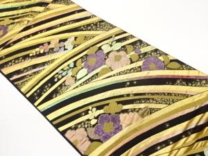 曲線に花々模様織出し袋帯